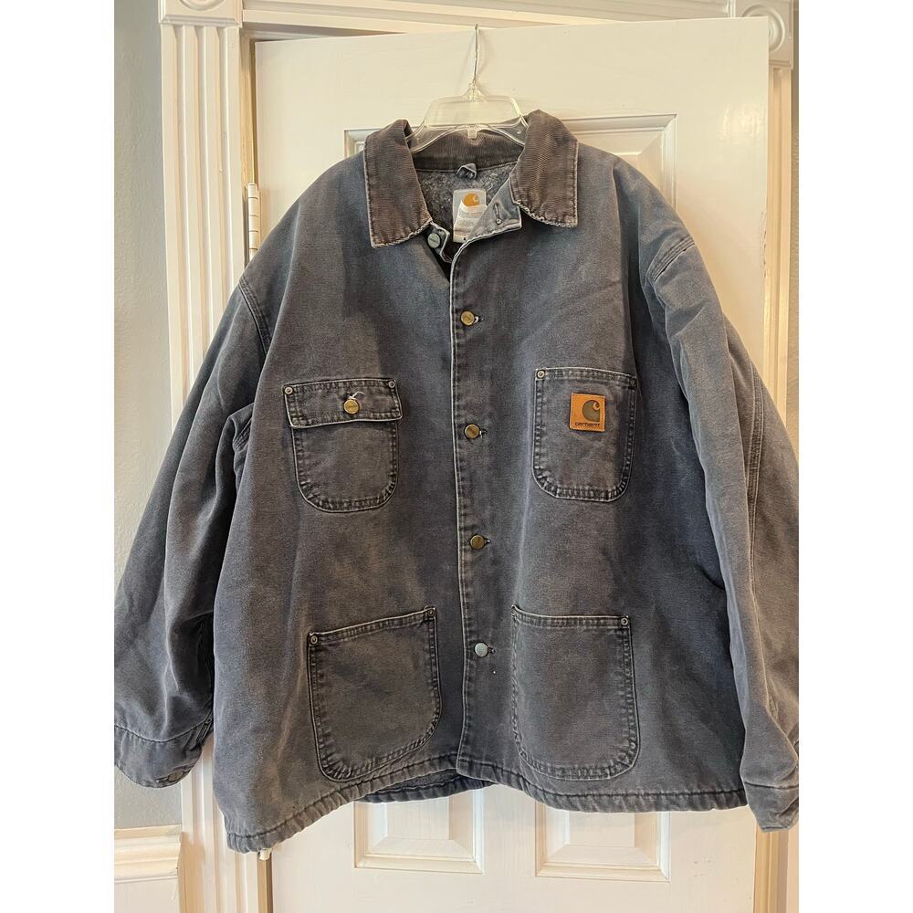 VTG Carhartt CO2PLT Blanket Lined Chore Jacket Men 2XL Aztec Grunge Blue Collar